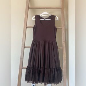 Lightly worn - DKNY brown cotton (top) & silk (bottom) dress - Size 8